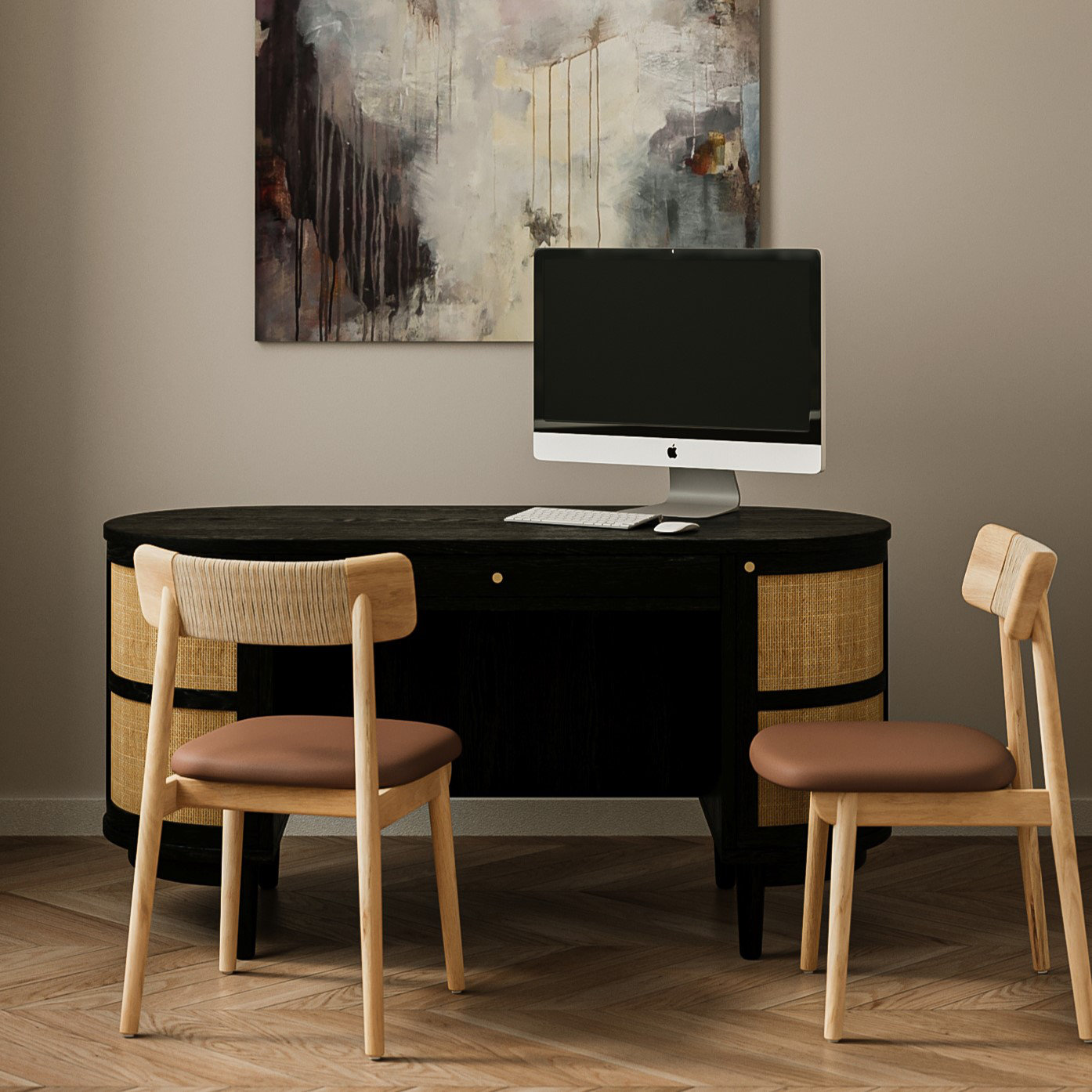 Sakina Genuine Leather Side Chair, Brown, Natural