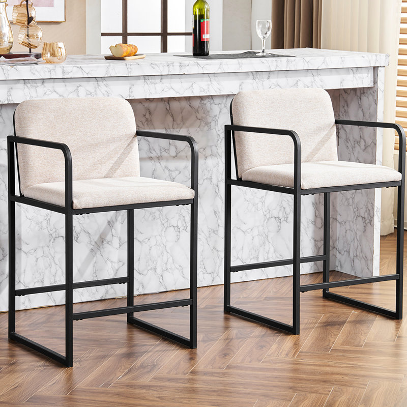 De 2 tabourets de bar rembourrés confortables à hauteur de comptoir avec structure en métal beige pour la salle à manger, la cuisine, le siège à usage domestique et le bar de construction, la cuisine