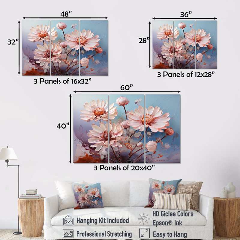 «Pink Mums», ensemble de décoration murale «Flower Field», H 28 po x l 36 po x P 1 po