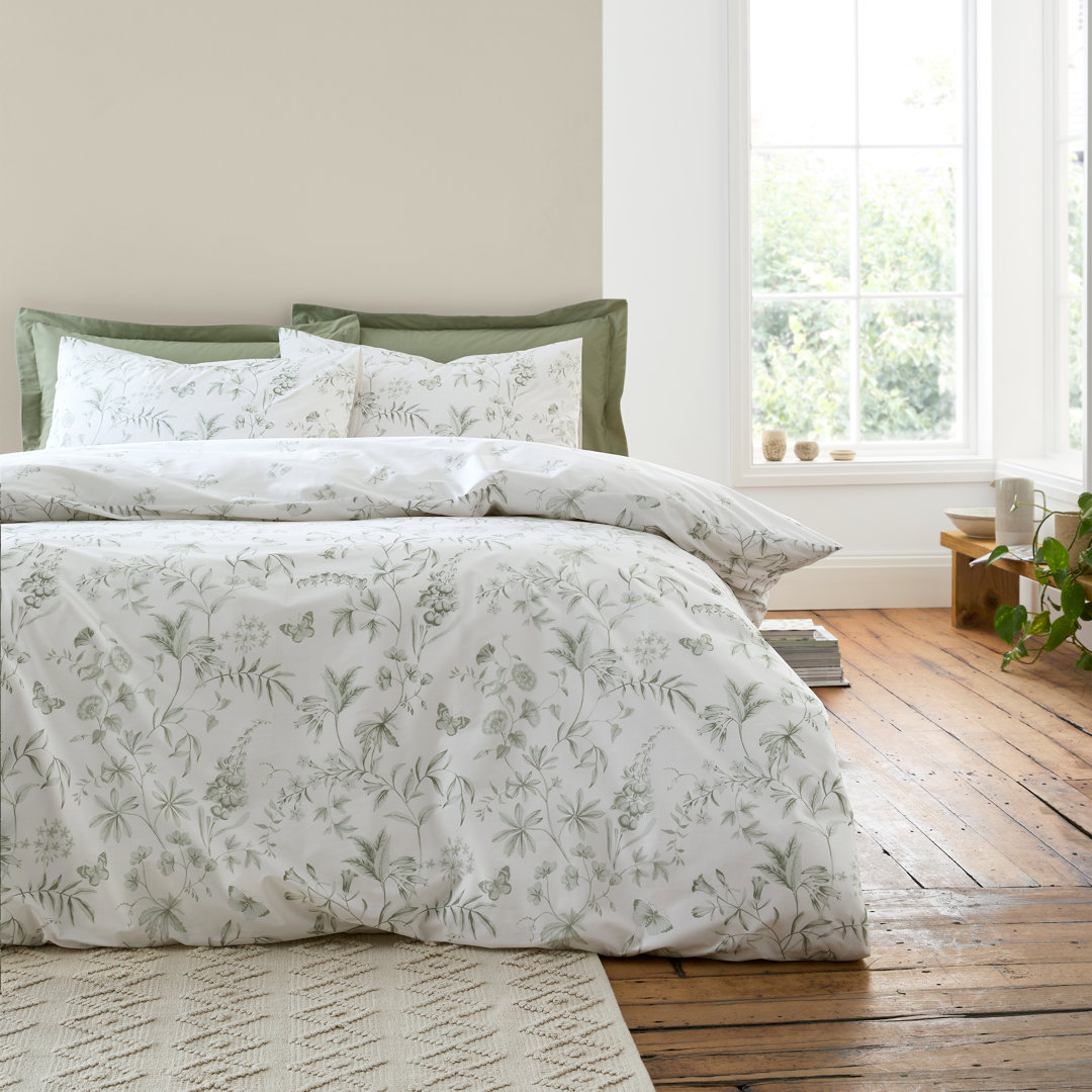 Thea Floral 200 Thread Count Cotton Reversible Duvet Cover Set