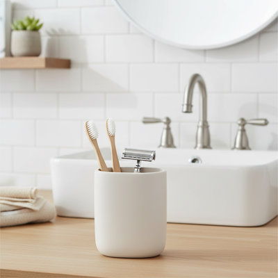 Oval Beige Toothbrush Holder
