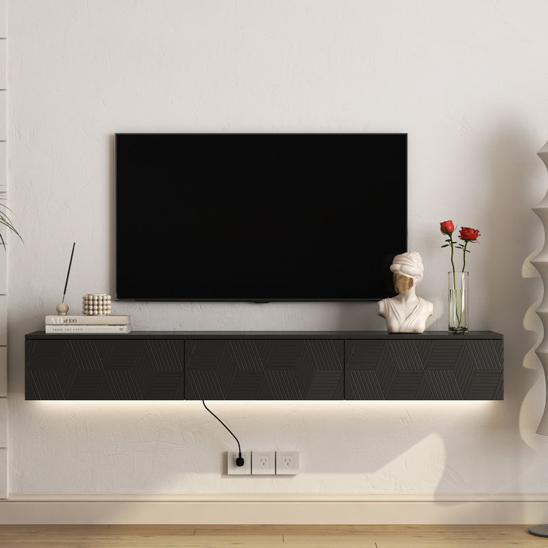 67" Floating TV Stand With 16 Color LED Lights, Wall-Mounted Entertainment Center For 55-65 Inch Tvs, Black
