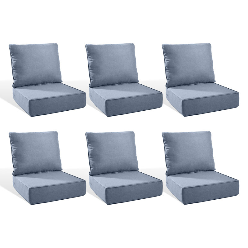 6" Outdoor Cushions For Patio Furniture, 22X24x6 Thick Seat Cushion Set Of 6, Fade Resistant Couch Chair Replacement Cushions High Density Deep Wicker Chair Cushion W/Removable Cover