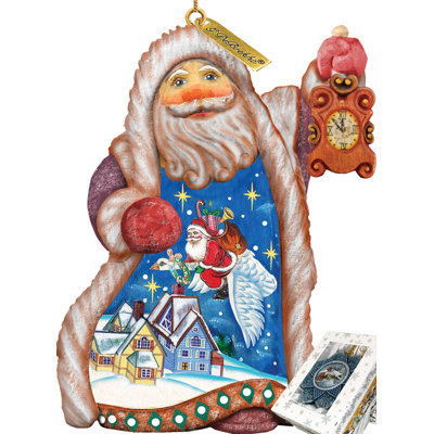 Derevo Santa Sleigh Ride Ornament Figurine with Scenic Painting