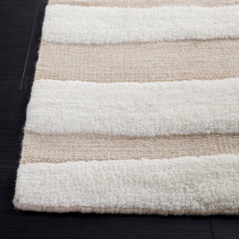 Tapis ivoire / beige en laine et coton tissé à plat à la main Brogun, Rectangle 4 pi x 6 pi