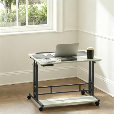 Mobile Adjustable Standing Desk with Charging Station & Wheels, Oak