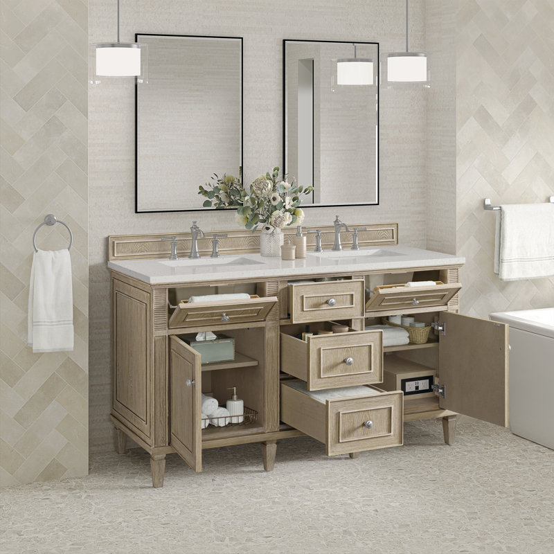 Lorelai 60'' W Double Vanity, Lime Delight, Whitewashed Oak, 8" Widespread
