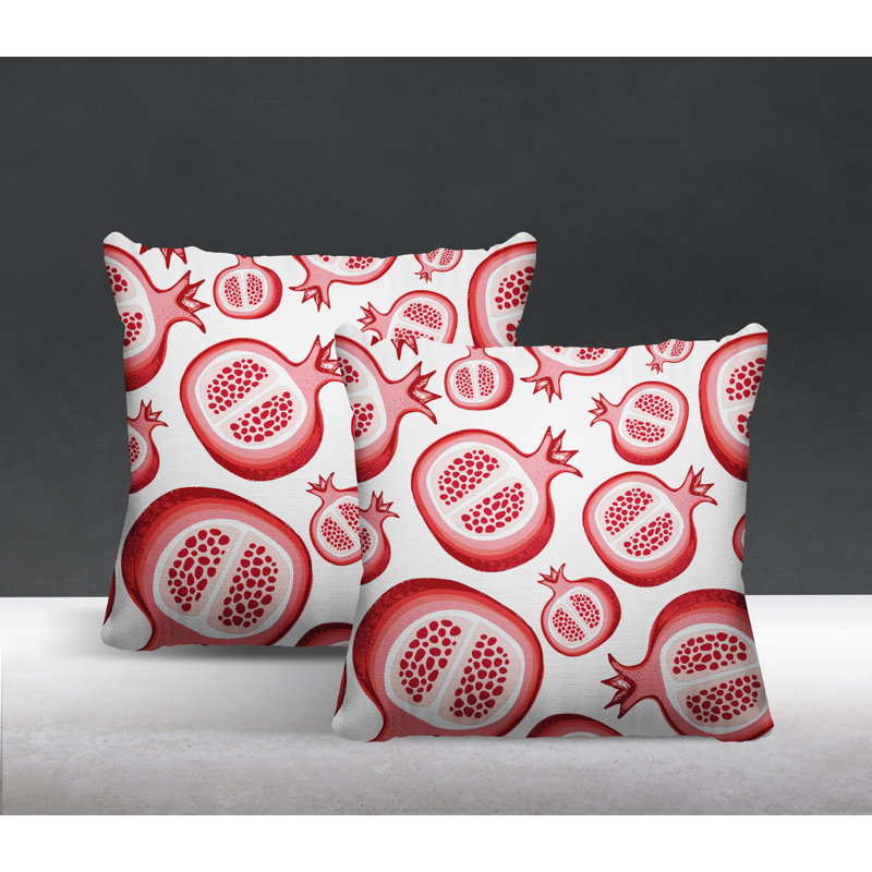 Oreiller carré intérieur / extérieur Pomme Pomegranate, L 15 po x H 15 po, Blanc /Rouge