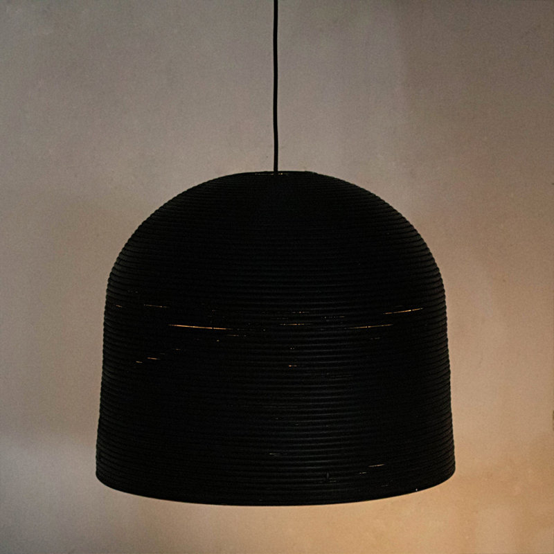 Java Rattan Dome Pendant Light, Black