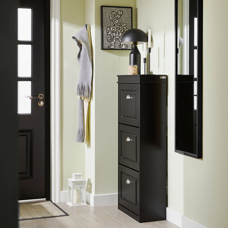 Moriah 12 Pair Shoe Storage Cabinet, Black/Silver