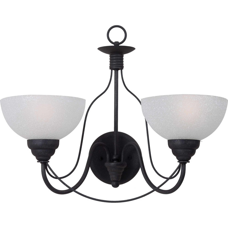 2-Light Antique Iron Armed Wall Sconce with Scavo Glass Bowl Shades, Antique Iron