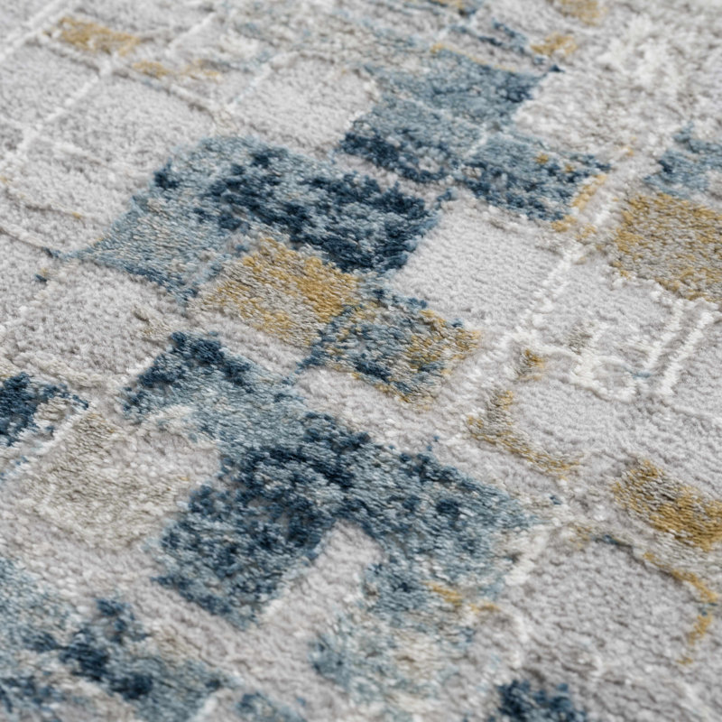 Tapis à motif abstrait bleu / beigeoie, Rectangle 6 pi 7 po x 9 pi