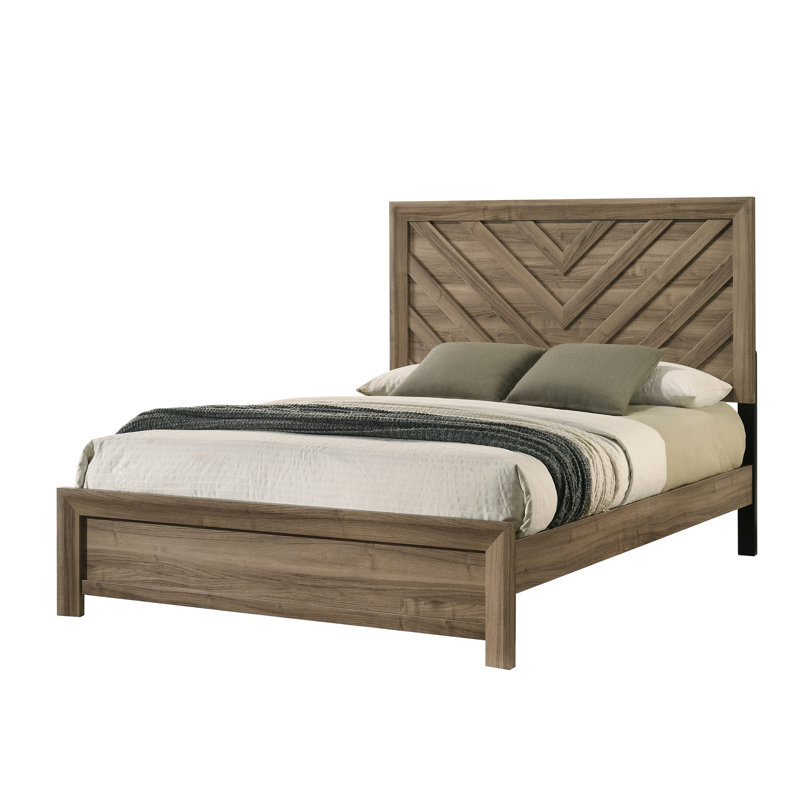 Contemporary Style King Bed With Brown And - Headboard In Warm Wood Finish Style,