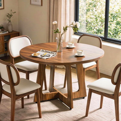 Table de salle à manger ronde pour 4 personnes, style Mid-Century style campagnard, facile à assembler pour la cuisine, la salle à manger et le salon, brun