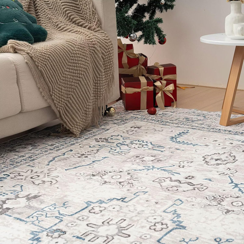 Machine Washable Folded Area Rug For Living Room Bedroom Modern Style Low-Pile Soft Rug For Dining Room Home Decor Traditional Carpet, Non Slip & Easy To Clean