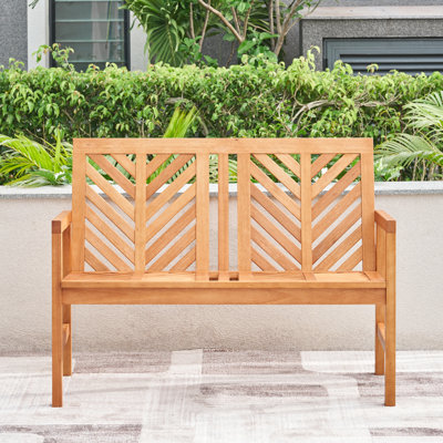 Olina Honey Two Seater Fish Bone Eucalyptus Wooden Garden Bench, Outdoor Patio Sofa