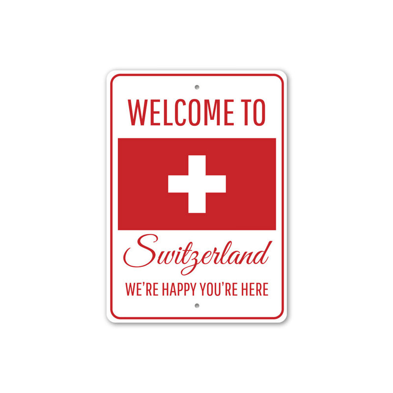 Panneau de bienvenue en aluminium Suisse, H 14 po x l 10 po x P 0,04 po
