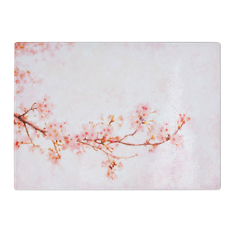 Tempered Glass Pink Cherry Blossom Chopping Board, 28.5 cm x 39 cm