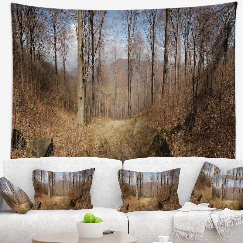 Tapisserie paysage de forêt avec arbres nus, H 32 po x l 39 po