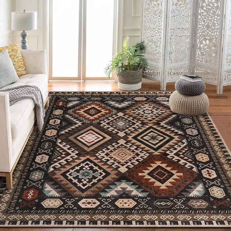 Washable Modern Area Rug Geometry Style Bohemian Rustic Geometric Easy-Cleaning Bedroom Kitchen Living Room Non Shedding Dining Nursery Farmhouse Rugs