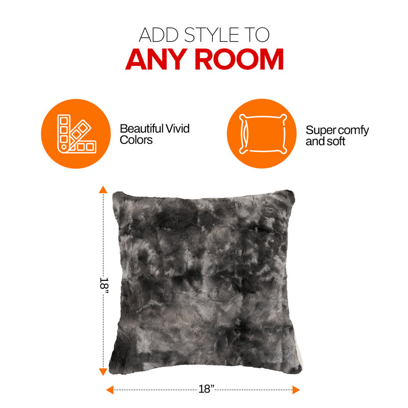  Faux Fur Throw Pillow, White/Gray