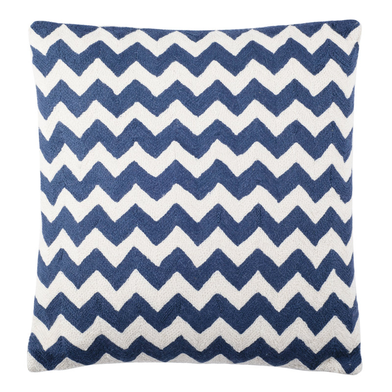 Navy Blue and White Embroidered Cotton Canvas Square Pillow Set
