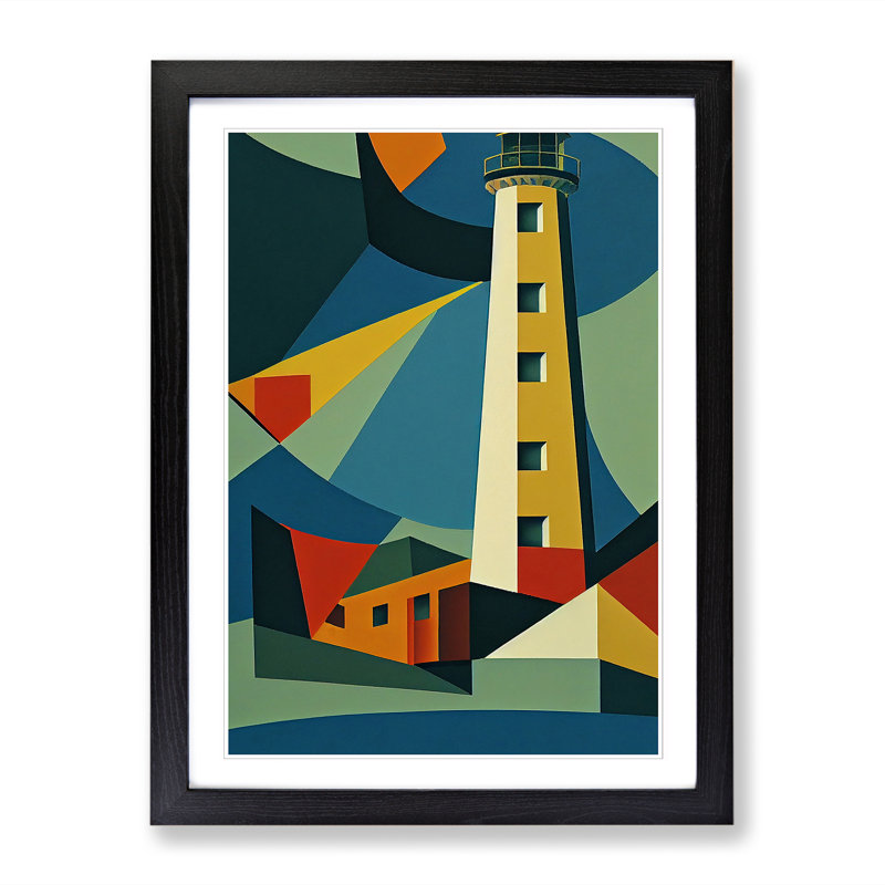 Lighthouse Cubism - Picture Frame Print, 64cm H x 46cm W x 2cm D, Oak
