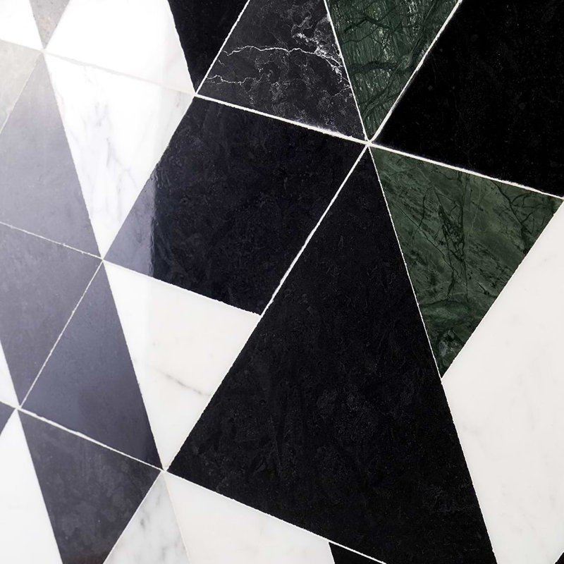 Prism 8x14 Triangle Polished Marble Mosaic Tile, Verdone Green