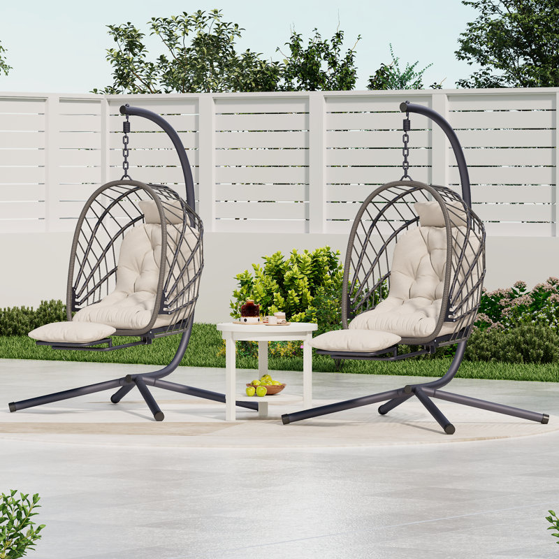 Balancelle d'extérieur avec support et repose-pieds, Blanc beige