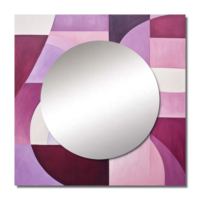 Mauve Motion Abstract Shapes - Miroir carré à formes abstraites pour décoration murale, 36 po x 36 po