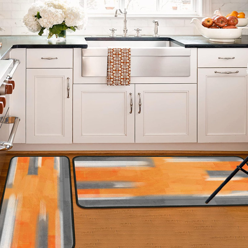 Black Microfiber Rectangular Non-Slip Kitchen Floor Mats Set