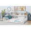 Lit blanc à plancher double avec bibliothèque et tablettes attachées, barrières de sécurité pour la chambre à coucher à l'intérieur et à l'extérieur, espace de sommeil écoénergétique