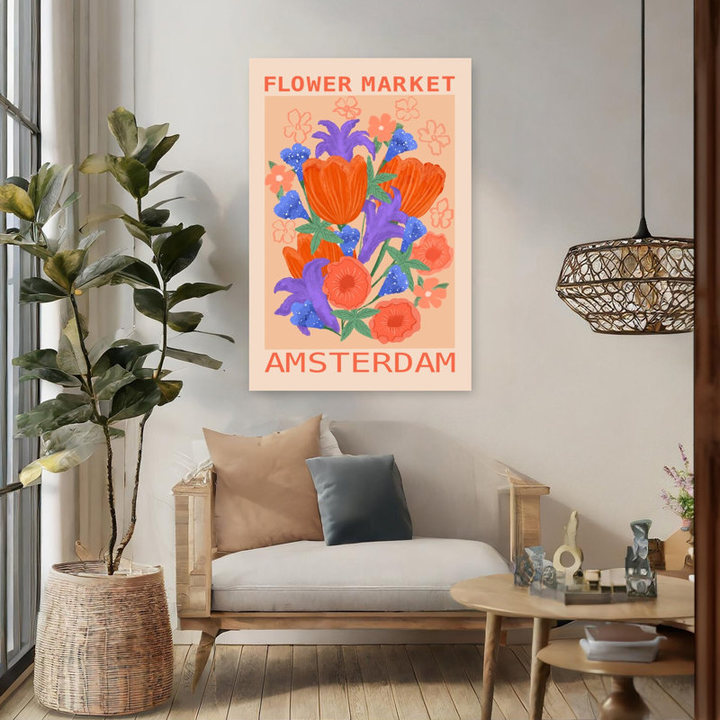 «Amsterdam Flower Market», art floral abstrait et audacieux, ville de tulipes colorées, H 48 po x l 32 po