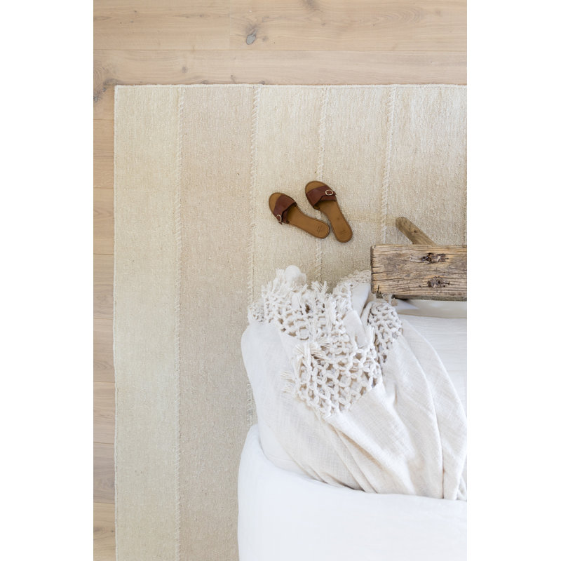 Koukila Linen Striped Area Rug in Beige, Rectangle 6'3" x 9'