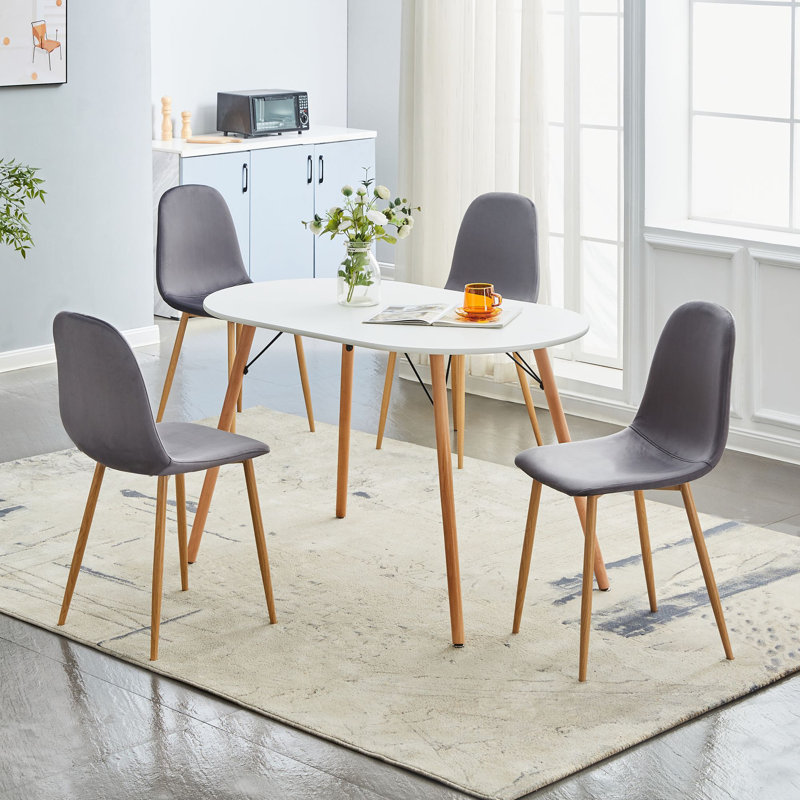 Hettel 18.5'' H Velvet Upholstered Side Chair, Gray, Oak