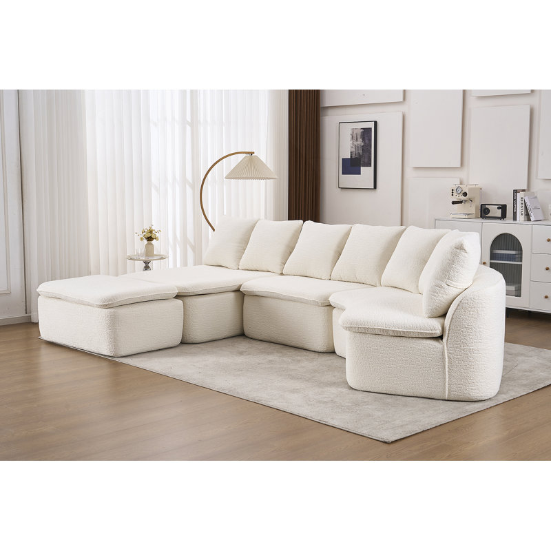 Canapé modulaire en forme de U de 133 po, configuration flexible pour les grands espaces de vie., Blanc lait