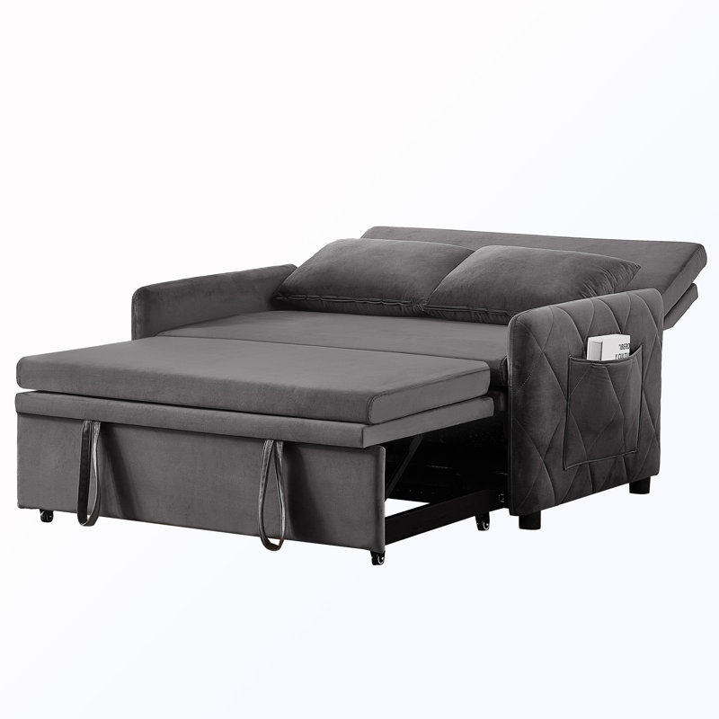 Canapé-lit rembourré convertible avec dossier réglable à 5 positions, lit escamotable et poche latérale, Gray Velvet