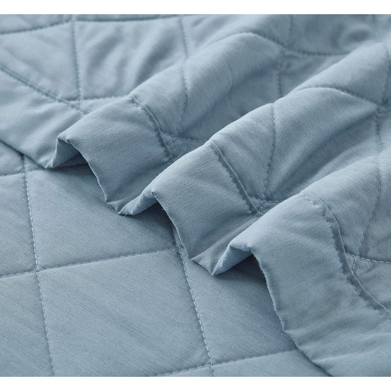3 Piece Diamond Stitch Lightweight Cooling Quilt Set, Blue, King Quilt + 2 Standard Shams