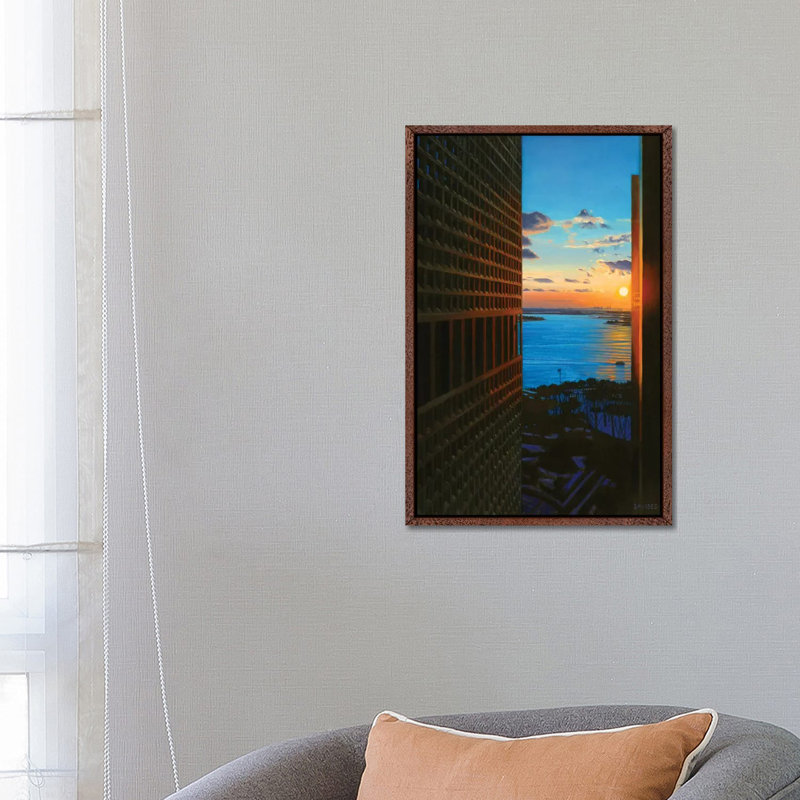 Sunset Over The New York Harbor 1 Piece Wall Art on Canvas, 66.04 cm H x 45.72 cm W, Classic Wood Framed