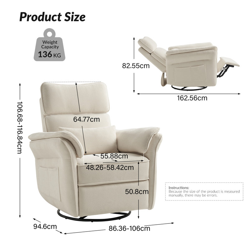 Beckette Modern Swivel Glider Nursery Power Recliner With Adjustable Headrest, Beige
