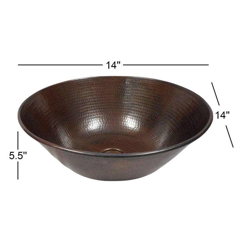 Lavabo de salle de bain vasque rond en cuivre 14 "avec bonde