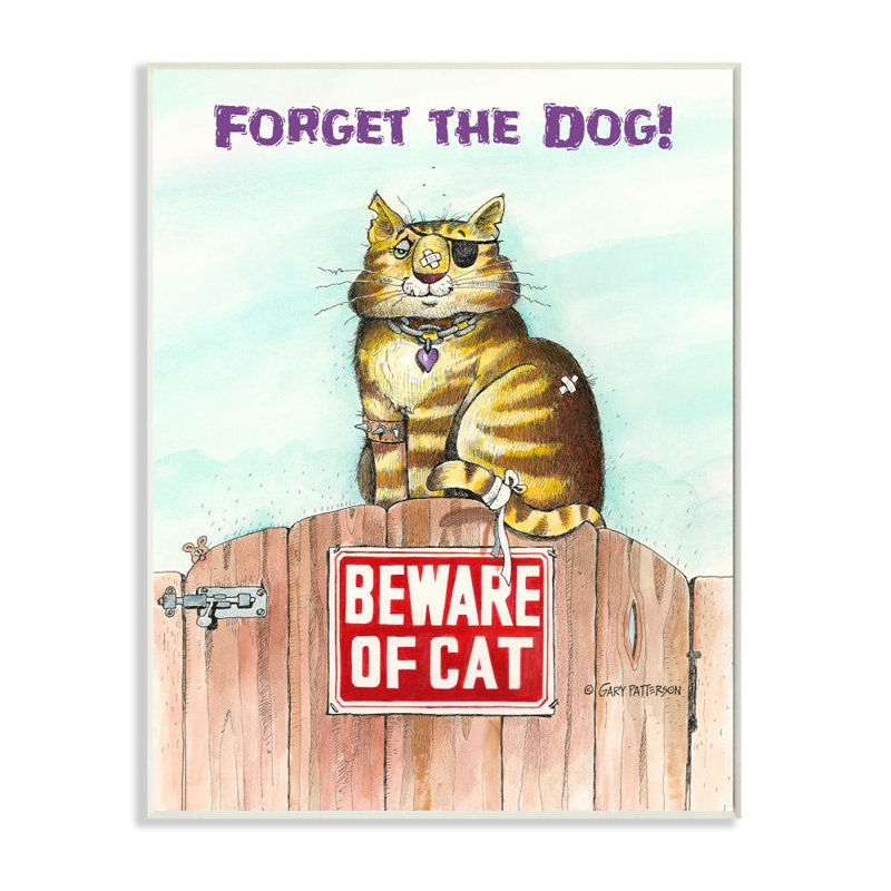 «Forget the Dog Funny Cat» par Gary Patterson - impression d'art graphique, Plaque murale, H 19 po x l 13 po