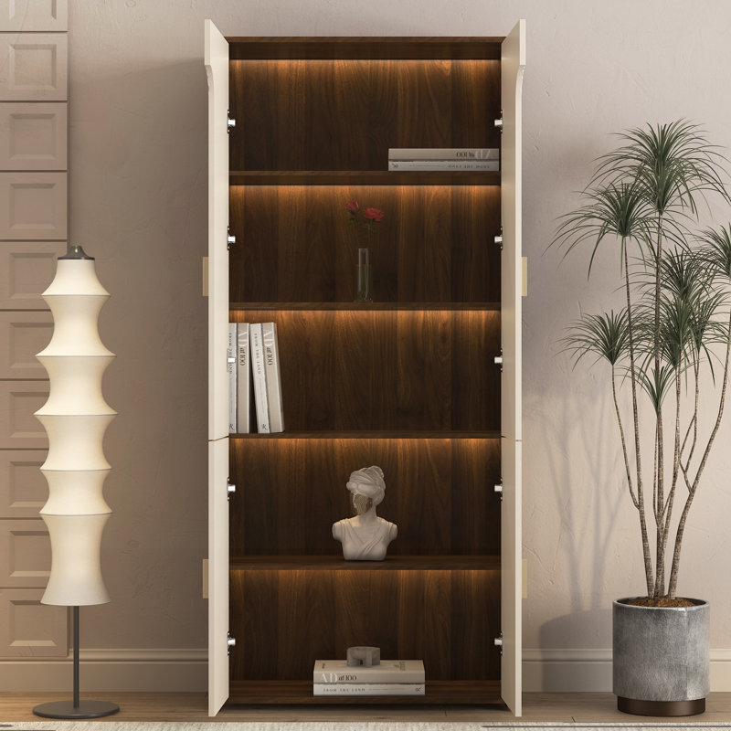 Display Cabinet with LED Lights and Glass Doors