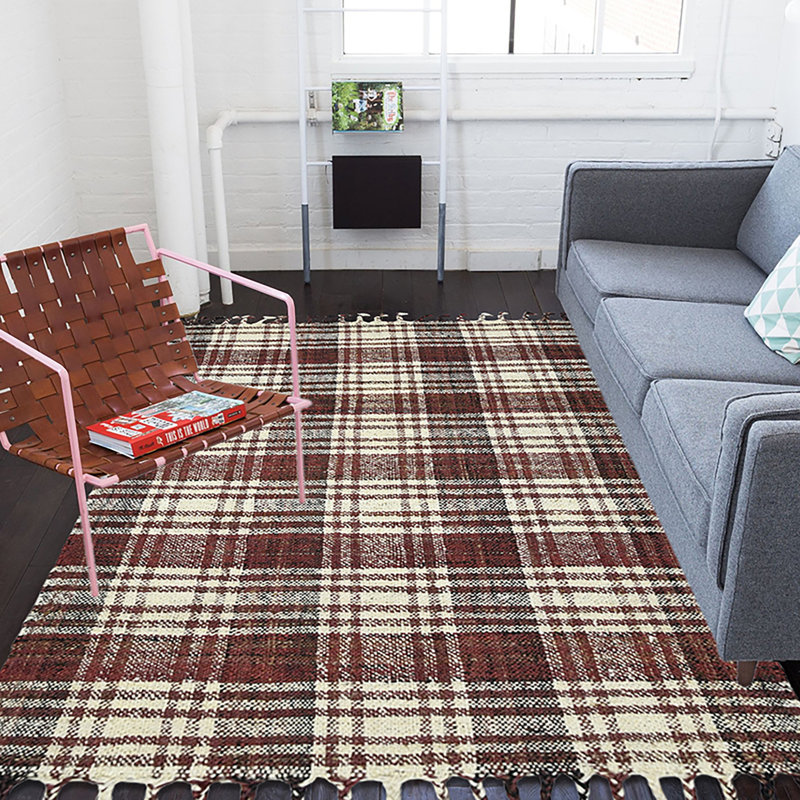 Tapis rouge en jute / sisal tissé à plat à la main Chilhowee, Rectangle 5 pi x 7 pi 6 po