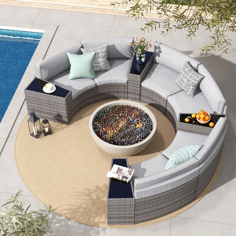 6 - Person Seating Group With Cushions, Gray Frame/Light Gray Cushion