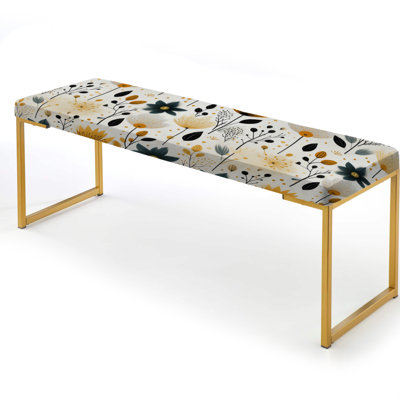 Nordic Yellow Simplicity Floral Grace - Floral Upholstered Gold Bench