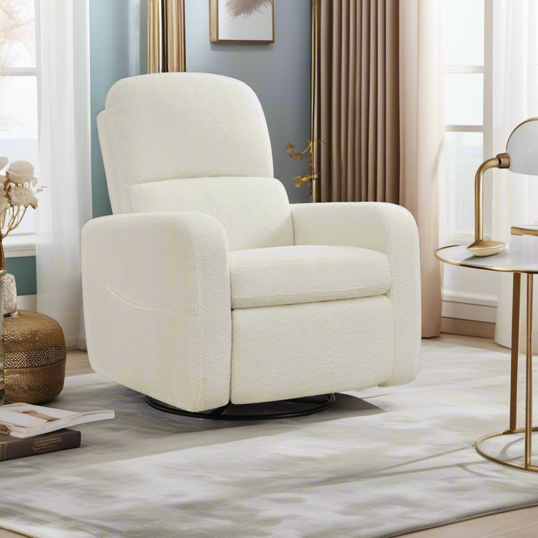Reiby Modern Upholstered Manual Recliner Nursery Chair with Swivel and rocker