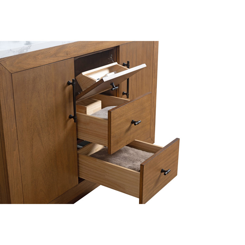 Ensemble de meuble-lavabo autoportant avec lavabo en marbre d'ingénierie 48 po Avignon, Blanc Arabescato, Tanné, 48"
