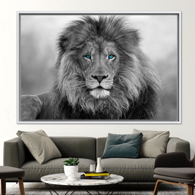 Blue-Eyed Majestic Lion Wall Art - Wildlife Canvas for Loft and Modern Home Decor