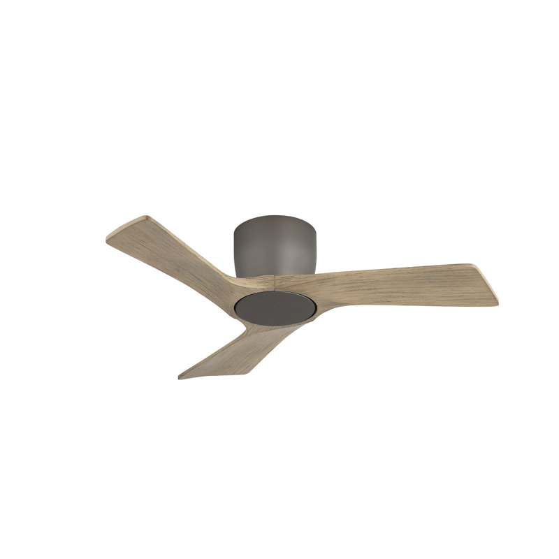 Plafonnier encastré blanc standard 36 po avec 3 pales en bois massif et télécommande, Grey, 36, Grey